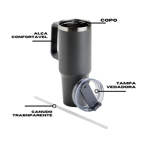 Copo Térmico Grande 1200 Ml Canudo Parede Dupla