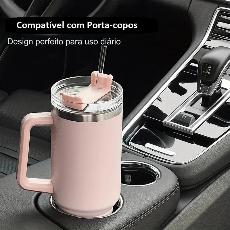 Copo Térmico Grande 1200 Ml Canudo Parede Dupla